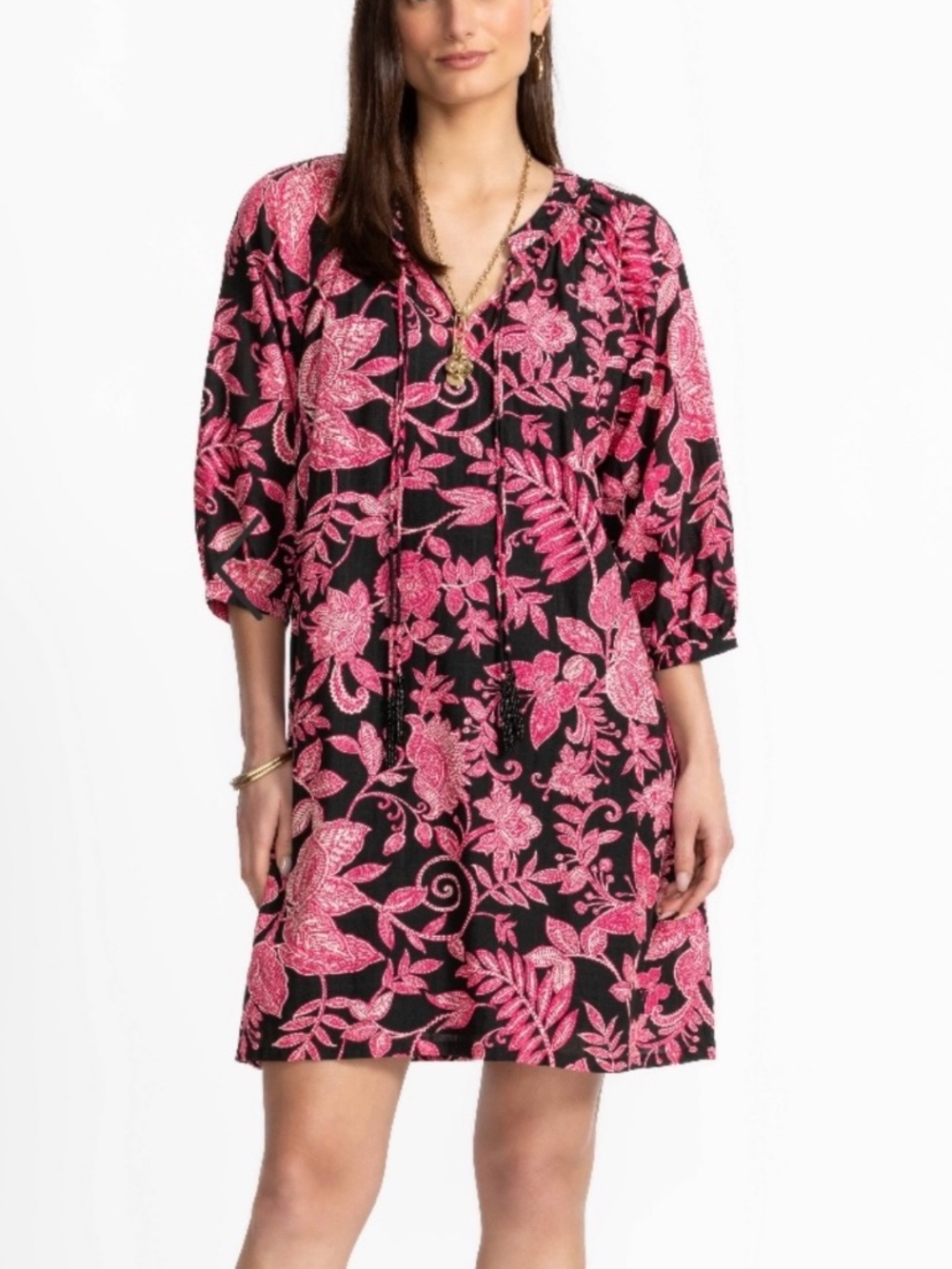 JOHNNY WAS Tassel Mini Dress Alycia Black SZ L